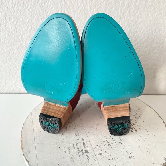 Lane CHELSEA Womens Cowboy Bootie 6 Western Red Short Cowgirl Ankle Boots EUC - Picture 8 of 11